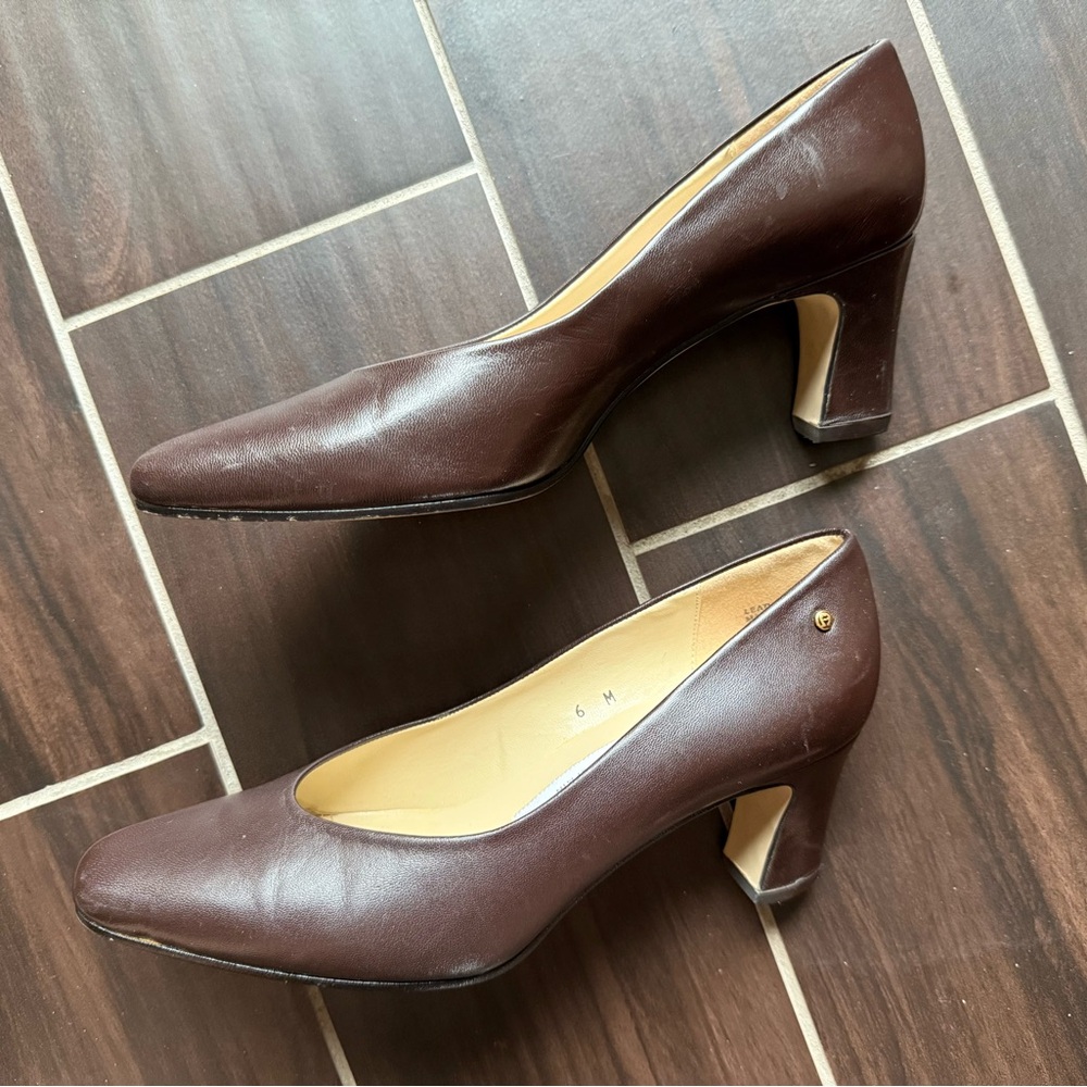 Etienne Aigner Brown Block Heel Pumps